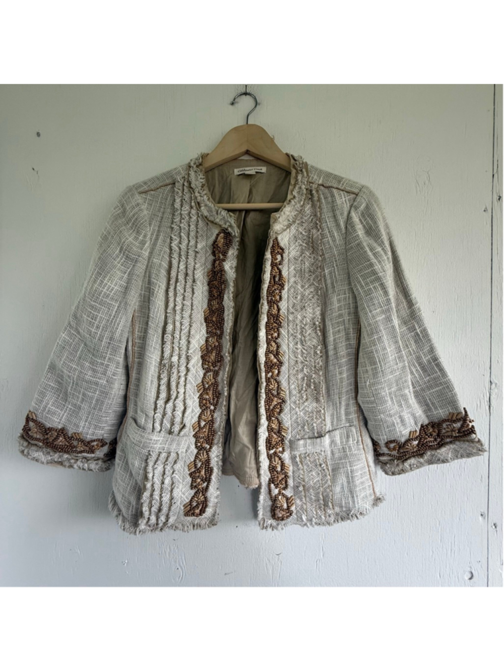 Coldwater Creek Beaded Linen Cotton Boho Jacket Size 6